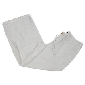 Gap Wom Sz 8 White Button Up Fly Linen Cotton Blend Wide Leg Beach Pant Summer